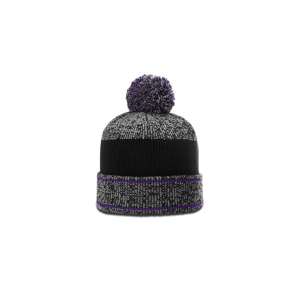 Richardson Grey/Purple/Black Heathered Pom Beanie with Cuff