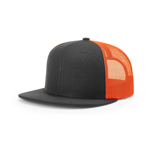 Richardson Black/Neon Orange Mesh Back Wool Blend Flatbill Trucker Hat