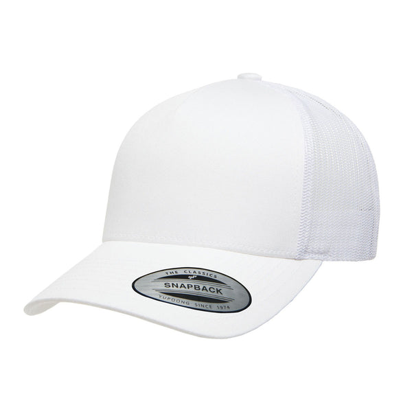 Yupoong White 5-Panel Retro Trucker Cap