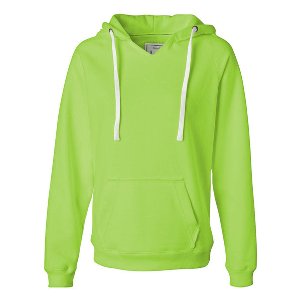 J. America Women’s Neon Green Sueded V-Neck Hooded Sweatshirt