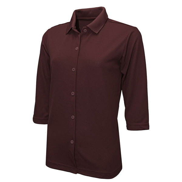 BAW Women’s Maroon Full Button Cool Tek Polo