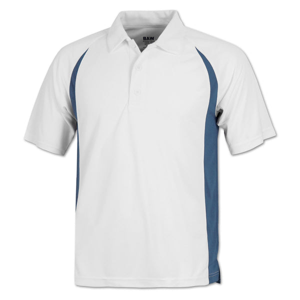 BAW Men’s White/Columbian Blue White Colorblock Body Cool Tek Polo