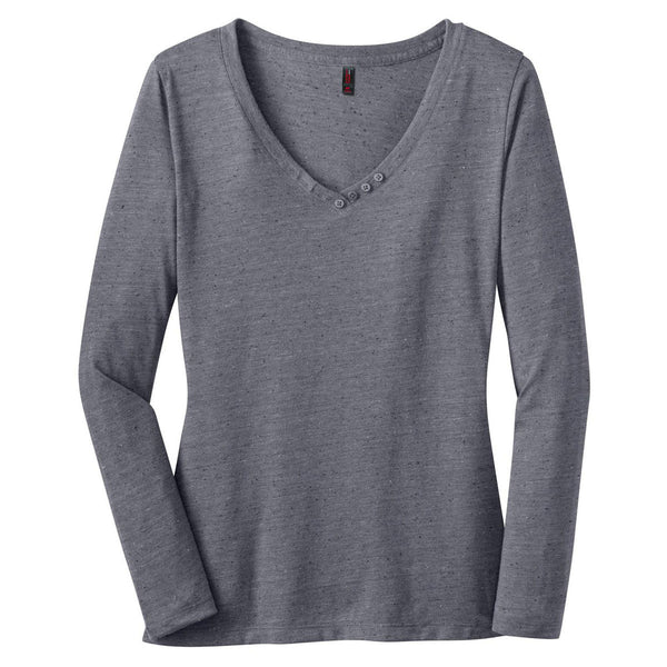 District Made Women’s Charcoal Textured Long Sleeve V-Neck with Button Detail