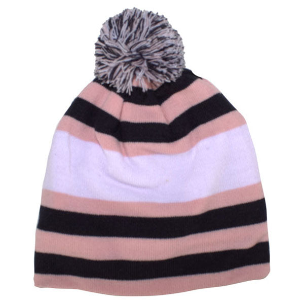 AHEAD Pink/Navy/White Toque Multi-Strip with Pom Cap