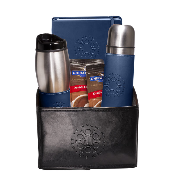 Leeman Black-Navy Blue Tuscany Thermos, Tumbler, Journal, and Ghirardelli Gift Set