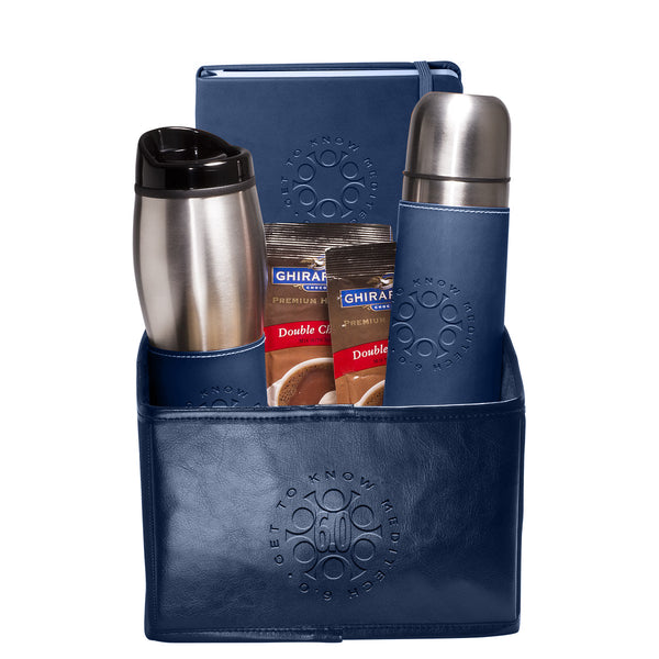 Leeman Navy Blue Tuscany Thermos, Tumbler, Journal, and Ghirardelli Gift Set