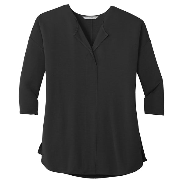 Port Authority Women’s Black Concept 3/4-Sleeve Soft Split Neck Top