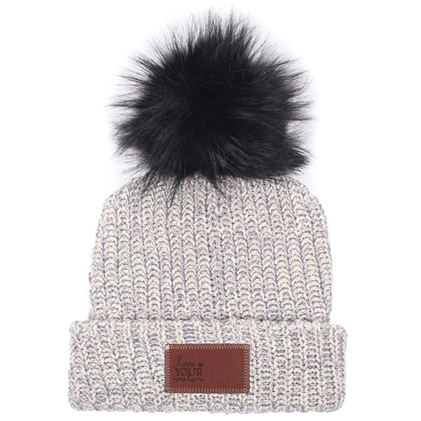 Love Your Melon Grey Speckled Beanie with Black Pom