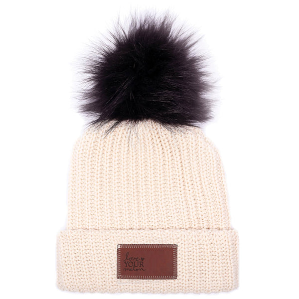 Love Your Melon Natural Beanie with Black Pom