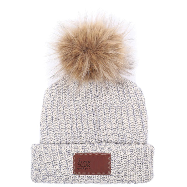 Love Your Melon Grey Speckled Beanie with Natural Pom