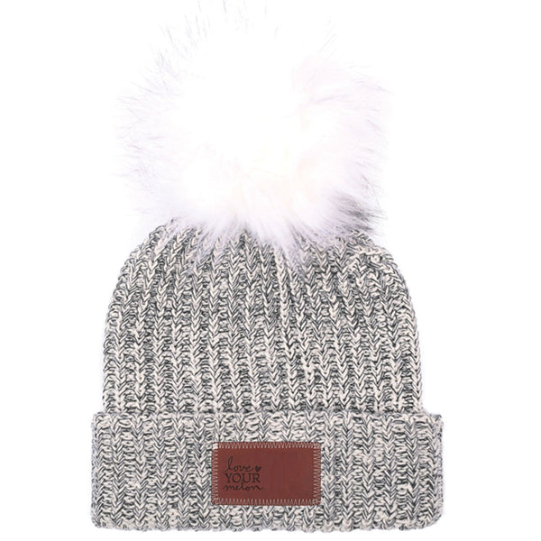 Love Your Melon Black Speckled Beanie with White Pom