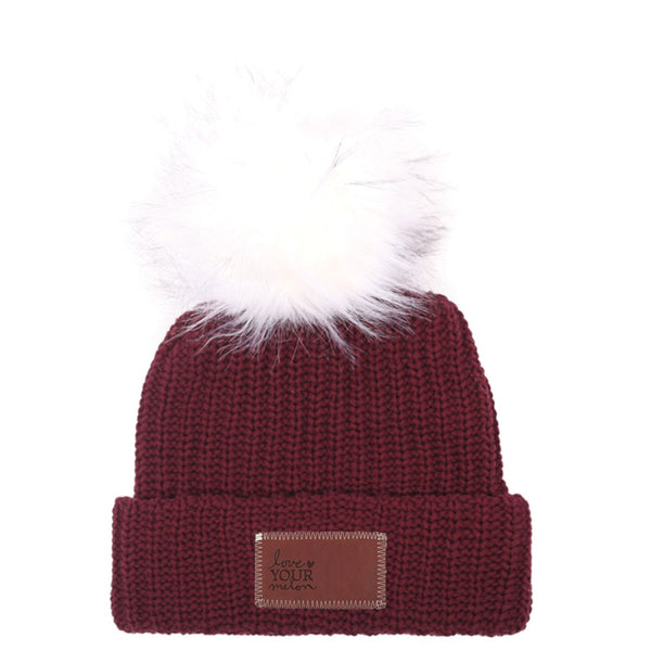 Love Your Melon Burgundy Beanie with White Pom