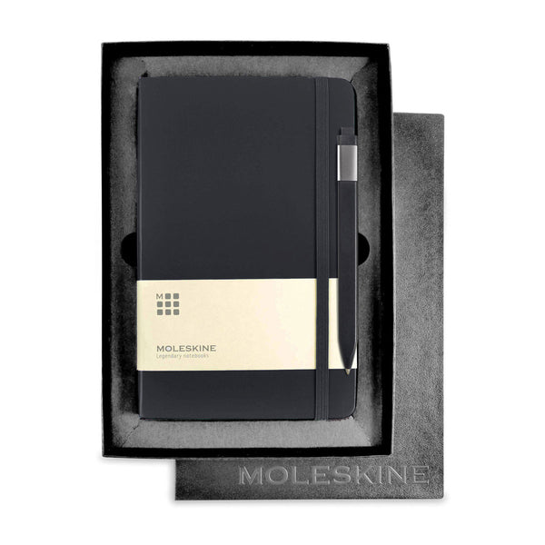 Moleskine Gift Set with Black Large Hard Cover Ruled Notebook and Black Pen (5″ x 8.25″)