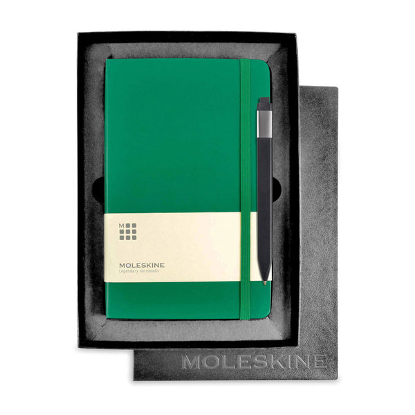 Moleskine Gift Set with Oxide Green Large Hard Cover Ruled Notebook and Black Pen (5″ x 8.25″)